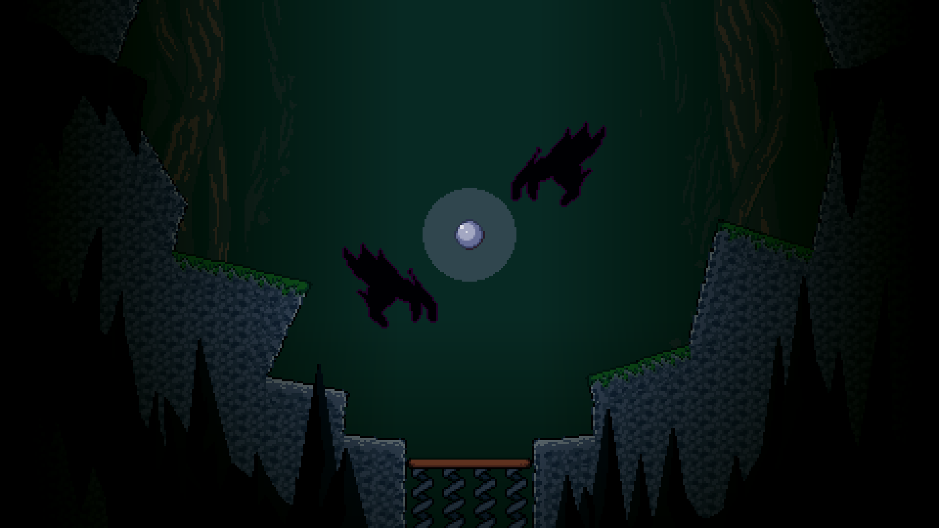 Fallosophy screenshot of a cavern lit by ethereal light